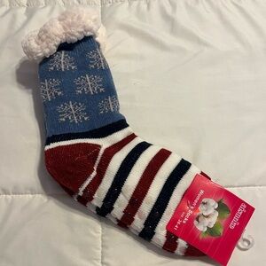 Blue and Red Snowflake Socks